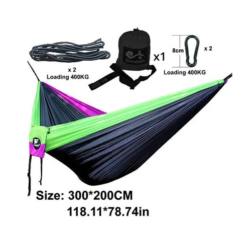 300X200CM Double Person Outdoor Garden Camping Hammock Lightweight Parachute Nylon Travel Hiking Swing Hang Sleeping Bed