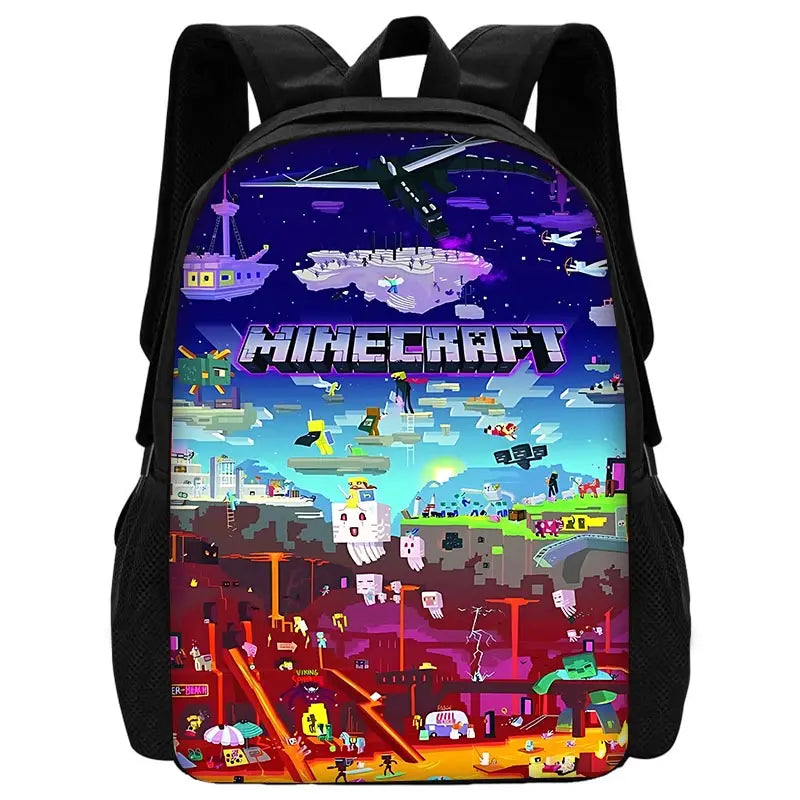 Child School Backpack Game Mine World M-MINE-CRAFTES with Lunch Bags ,Pencil Bags ,School Bags for Boys Girls Best Gift
