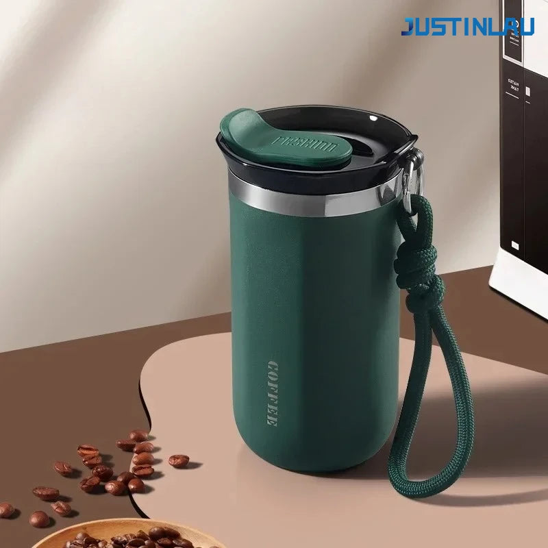 JUSTINLAU Business Thermal Mug Insulated Water Cup Stainless Steel Portable Cold Coffee Cup Gift Cup Leakproof Travle Drinkware