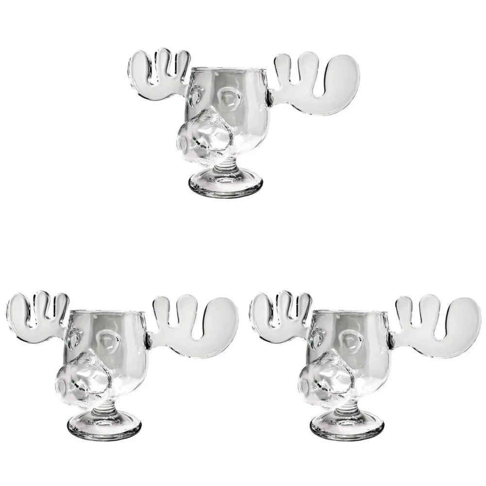 3-1PCS 240ml Christmas Vacation Eggnog Moose Mug Xmas Reindeer Head Creative Elk Glass Clear Wine Water Juice Milk Cup Drinkware