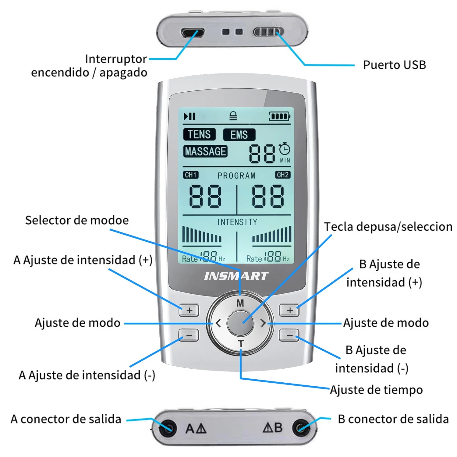 INSMART TENS 60 Modes Tens Muscle Stimulator Shoulder Neck Massage Relax Body Massager EMS Digital Therapy Slimming Machine