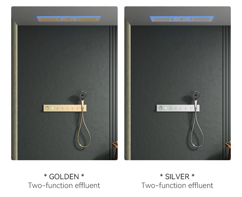 Luxury Ceiling Shower System Set Concealed Thermostatic Brass Digital Display Hydro Generator Rainfall  with Light and Bluetooth