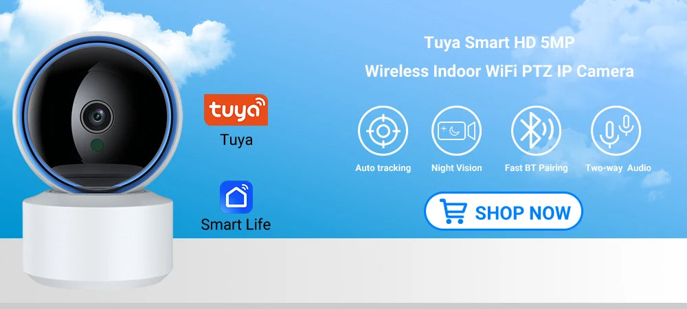 5MP WiFi Baby Monitor Security Camera, Tuya Smart Life APP, 355° PTZ Auto Tracking, IR Night Vision, 2-Way Audio Indoor IP Cam