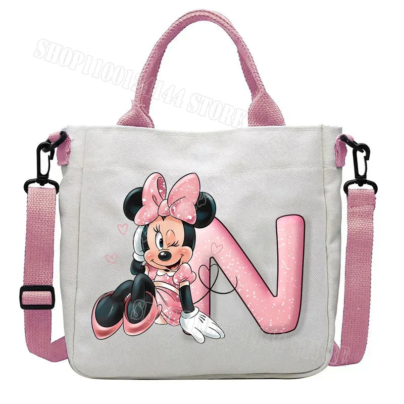 Minnie Disney Women Men Canvas Bags Shoulder Bag Fashion Tote Bags Girl Cartoon Tote Bag Large Capacity Handbag Shopping Bags