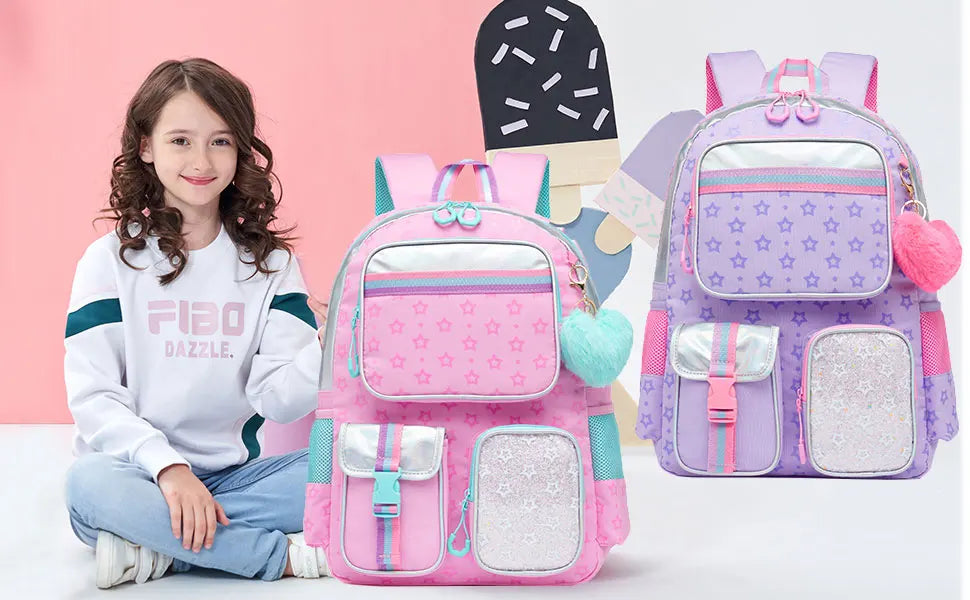Meetbelify Backpack for Girls Schoolbag Aesthetic Backpack for Elementary Student Teen Girls Bookbag with Lunchbox and Penbag