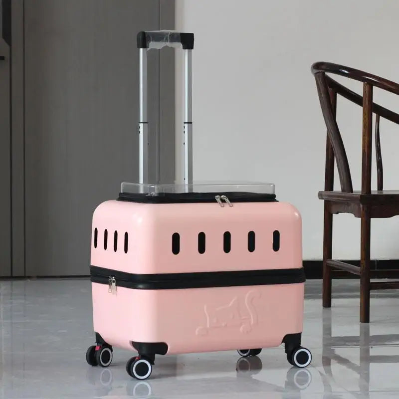 Large Pet Travel Carrier Rolling Pet Transport for Cats & Small Dogs Breathable Cat Suitcase Transparent Skylight Pet Stroller