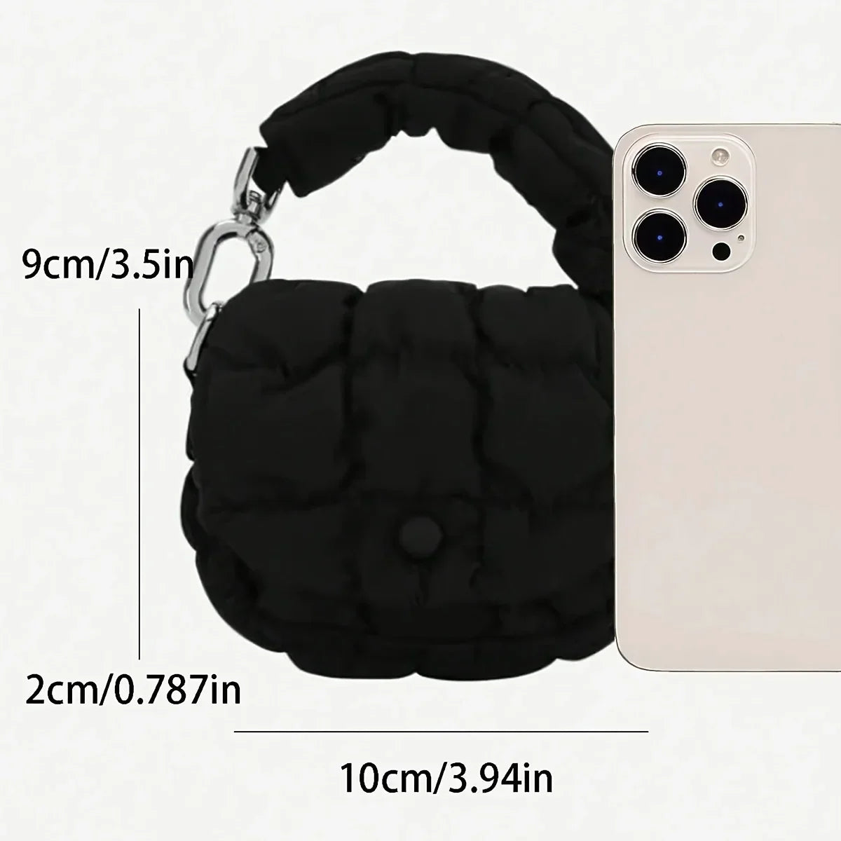Mini Bag Edgy Black Mini Cloud Waist Pack Lightweight Solid Secure Button Closure with Decorative Coin Purse and Headphone Bag