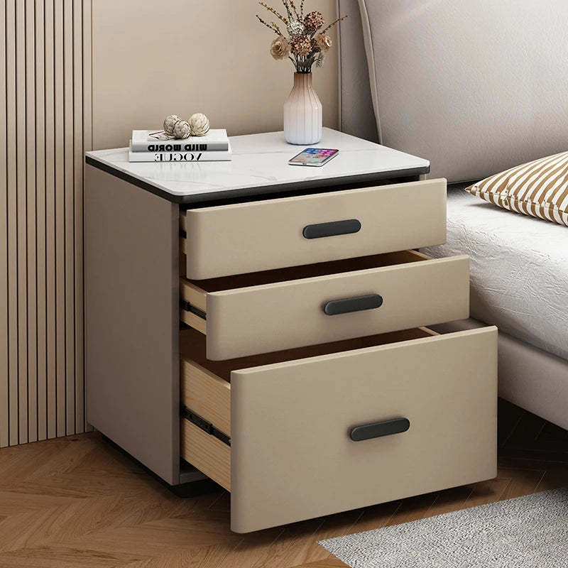 Safe Luxury Bedside Table With Lock Secret Compartment Glamour Metal Nightstands Designer Multifunctional Criado Mudo Furnitures