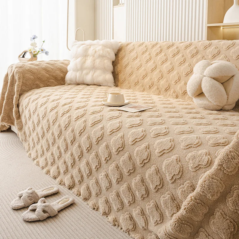 Winter Warm Thickened Sofa Cover French Cream Style Plush Shu Velveteen Full Coverage Slipcover Blanket
