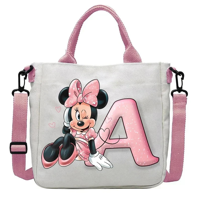 Minnie Disney Women Men Canvas Bags Shoulder Bag Fashion Tote Bags Girl Cartoon Tote Bag Large Capacity Handbag Shopping Bags