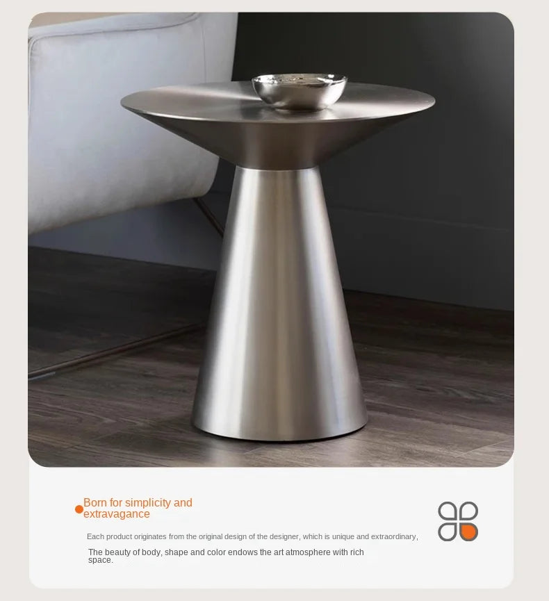 Nordic Modern Stainless Steel Titanium Small Coffee Table Italian Simple Round Small Apartment Stainless Steel Coffee Table 2024