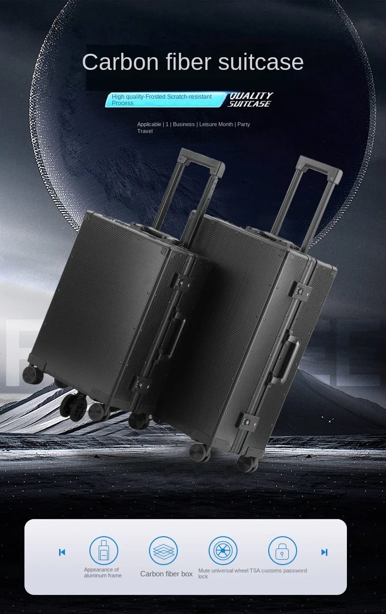 20″24″ Travel Suitcase Carbon Fiber Rolling luggage Carry-On Luggage Aluminum Frame Trolley Case With Wheels Business Boarding