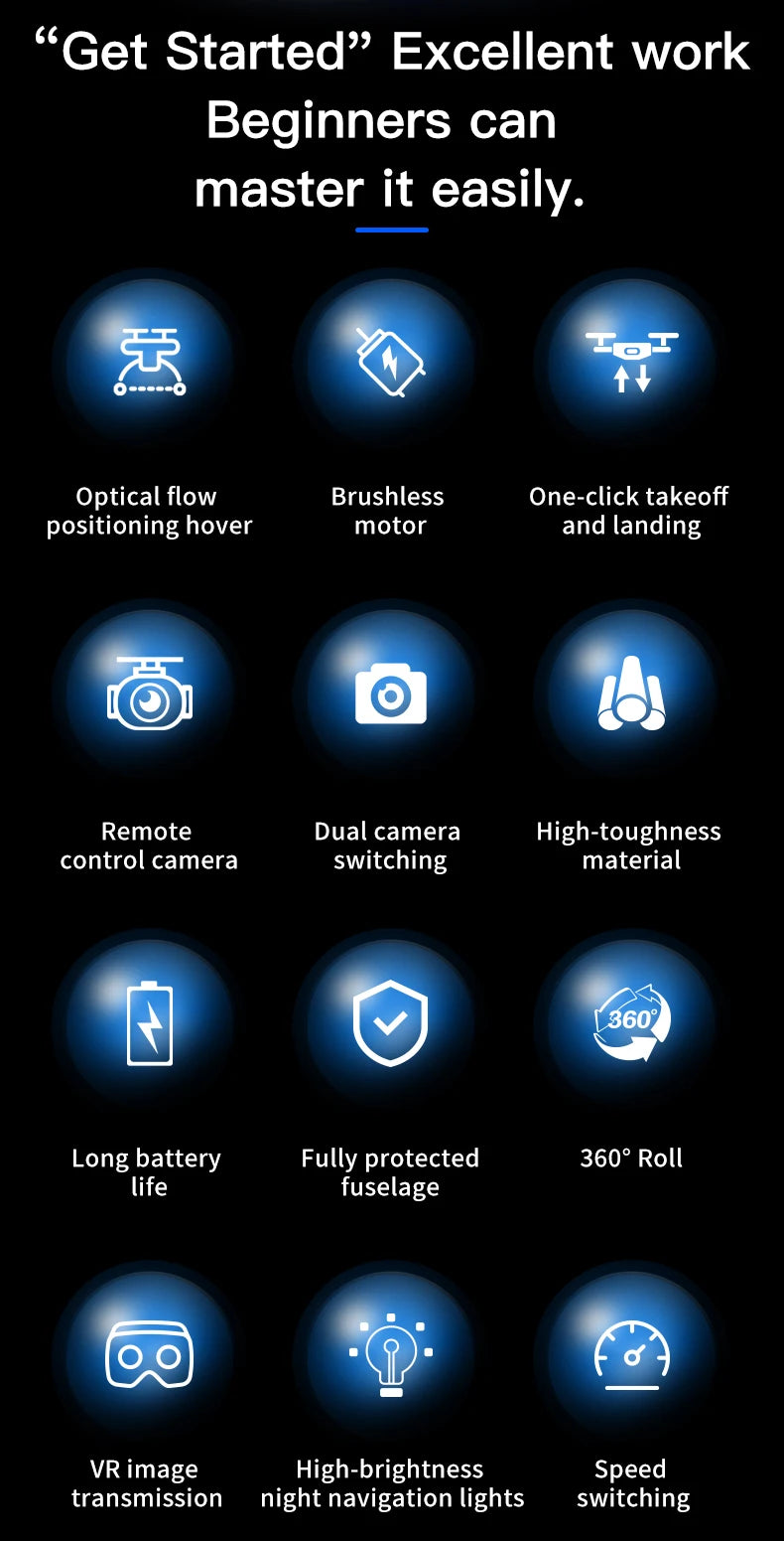 DWi X226 VR FPV Drone 4K HD Dual Camera Aircraft Brushless Motor WIFI 5G RC Quadcopter Optical Flow Positioning Mini Drone Toys