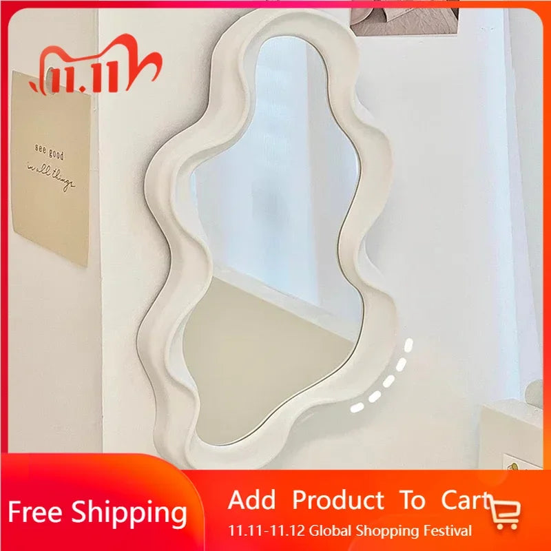 Wavy Wall Mirror Items Girls Small Floor Funky Cloud White Cute Mirror Men Nordic Korean Plastic Espelhos Home Decorations Cheap