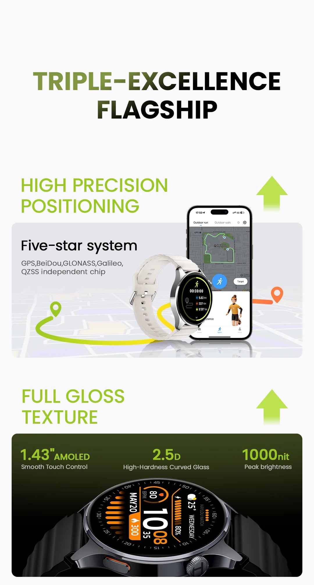 HAYLOU Watch 4S GPS Smartwatch 1.43” HD AMOLED Display 5 Satellite GPS Positioning 120+ Workout Modes Sport Fitness Smart Watch