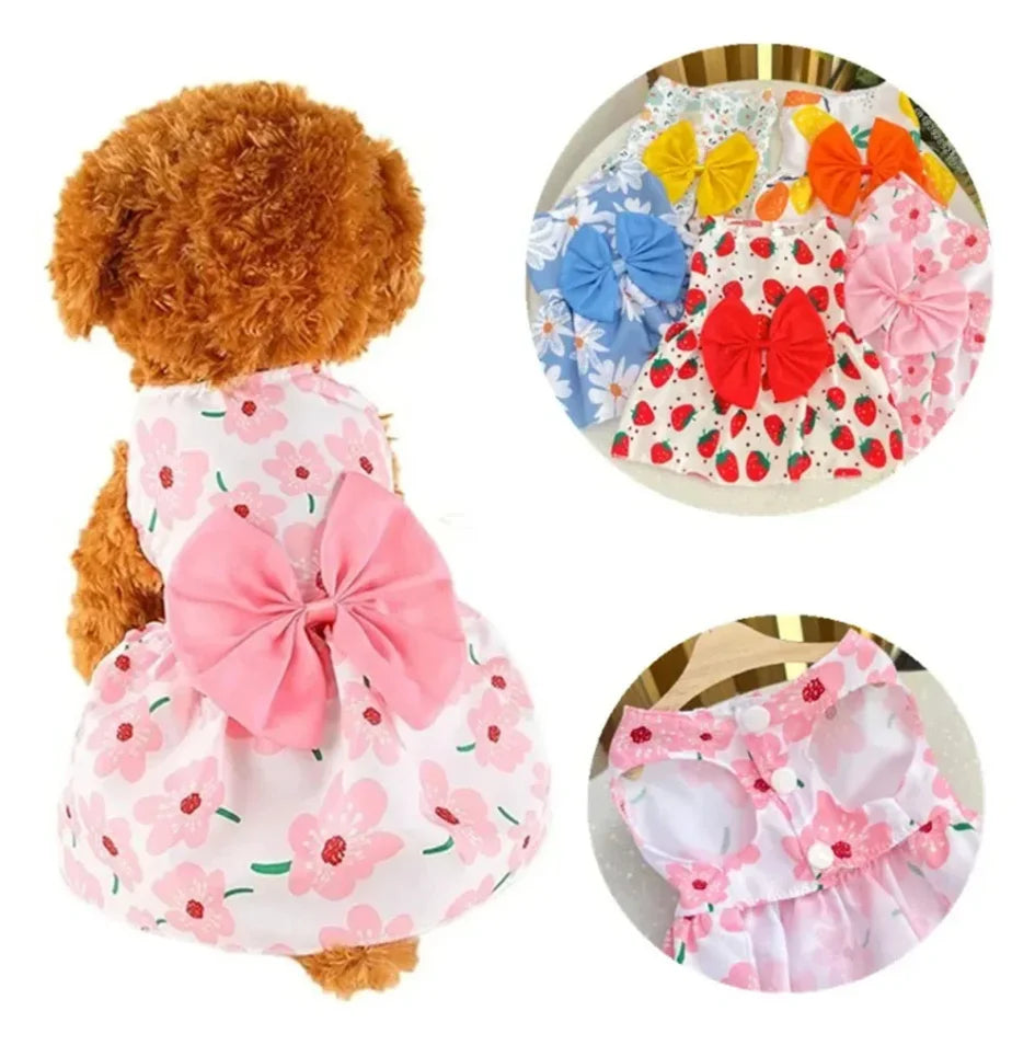 Dog Princess Dress Summer Kitten Pet Skirt Cute Printed Bow Lace Dog Dresses for Small Medium Puppies Poodle Chihuahua Apparel