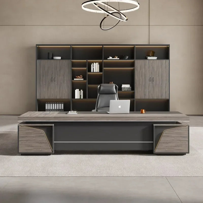 Light Luxury Vintage Office Desk Organizer L Shaped Mid Century Dark Wood Computer Desks Work Art Bureau Meuble Office Furniture