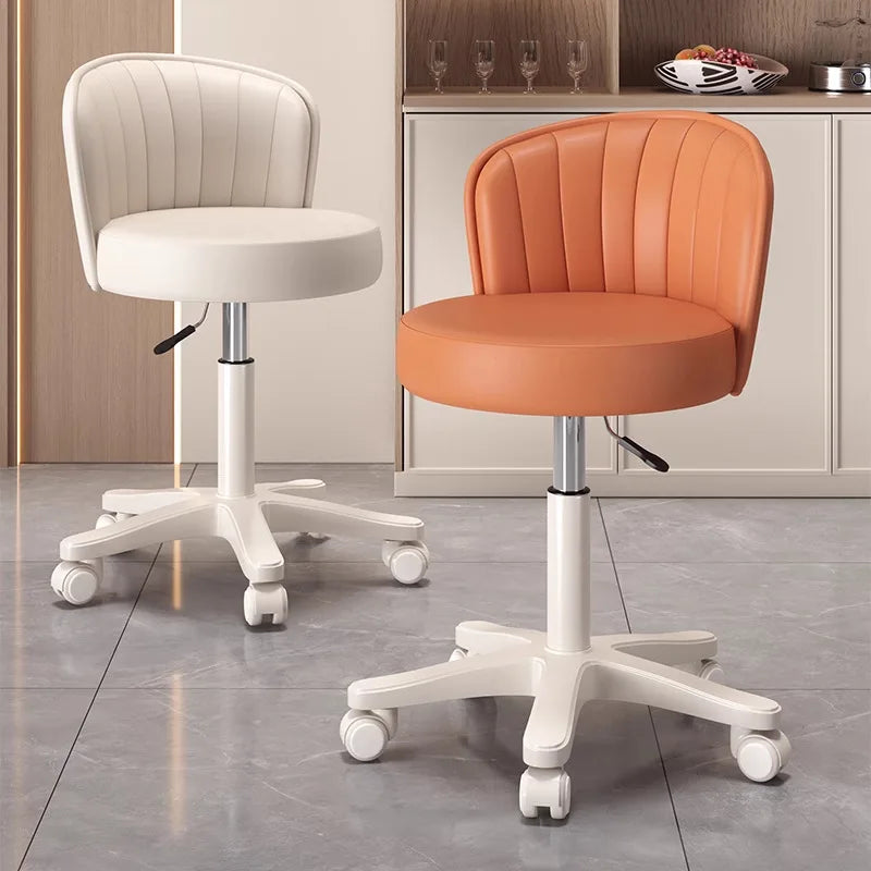Leather Chair Rotatable Shell Seat Adjustable Rotary Stool for Home Makeup Wear-Resistant Chair for Studios,Wheel-slip Back Chai