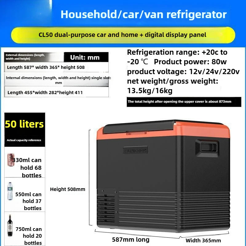 12V 24V 220V Three-voltage Dual-purpose Refrigerator 30L-50L Household Small Portable Refrigerator Fresh-keeping Freezer