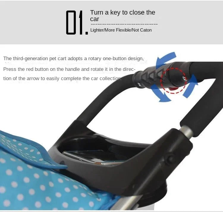 Lightweight Folding Pet Trolley Cat, Dog and Cart Three-wheeled Pet Cart Go Out Cart Supplies Dog Stroller