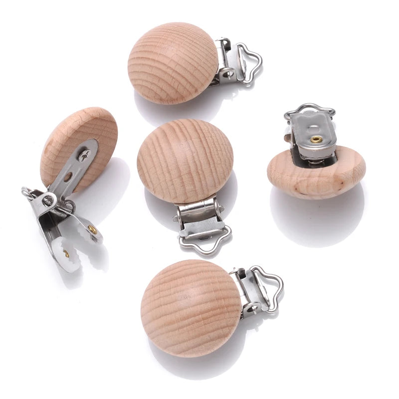 10Pcs Metal Wooden Dummy Nipples Holder Food Grade Chewable Teething Clips DIY Wood Beech Baby Pacifier Chain Nursing Teether