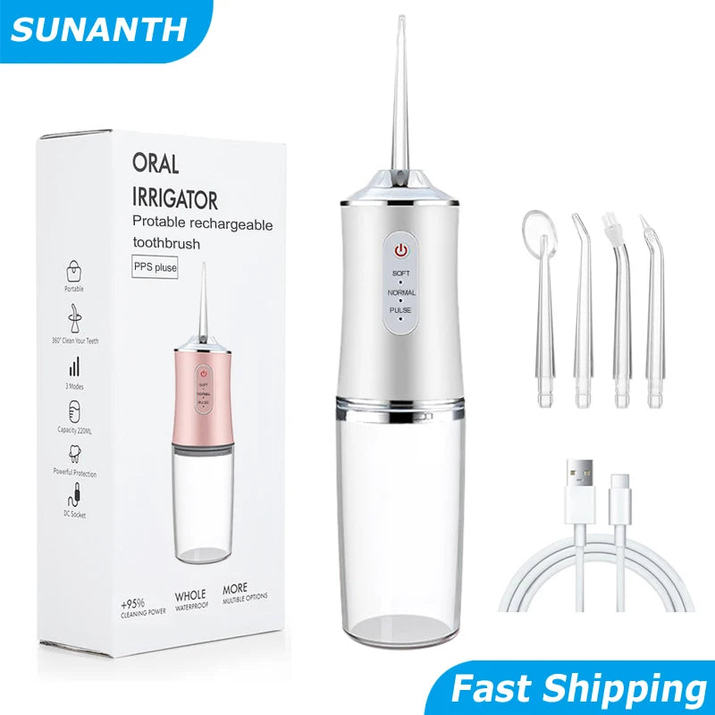 Portable Cordless Teeth cleaning machine Travel Oral Irrigator USB Rechargeable 3 Modes 4 Jet Tips IPX7 Mouth Washing Machine