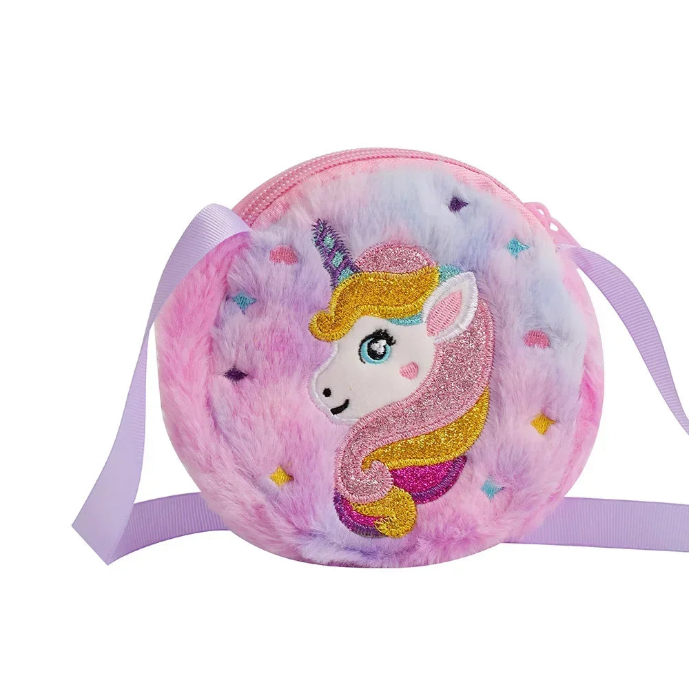 Small Cartoon Unicorn Coin Bag for Toddler Cute Animal Unicorn Eraser Pencil Hair Clip Shoulder Bag Portable Travel Storage Bag