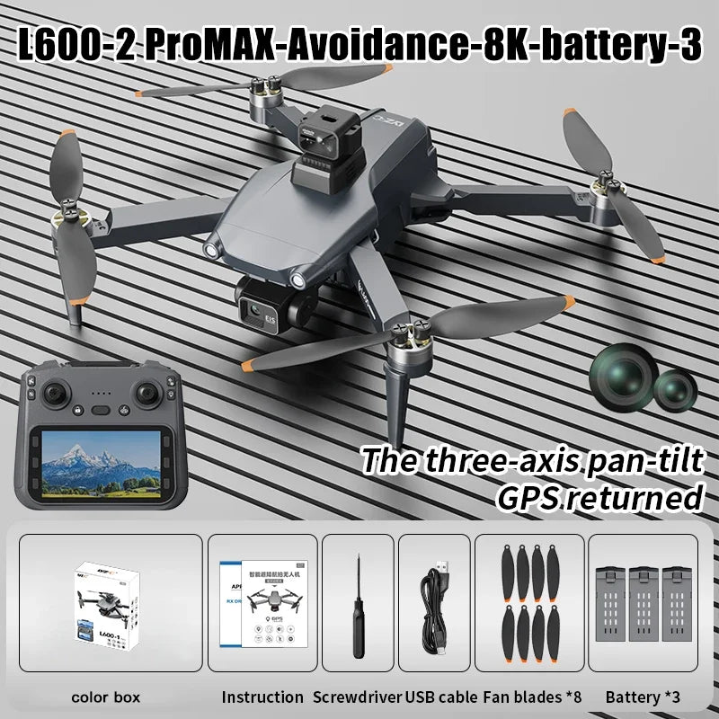 HOT-Professional 8K HD Dual Camera New L600-2 MAX GPS Drone 5KM 3-Axis Gimbal 360 Obstacle Avoidance Brushless Quadcopter Toy