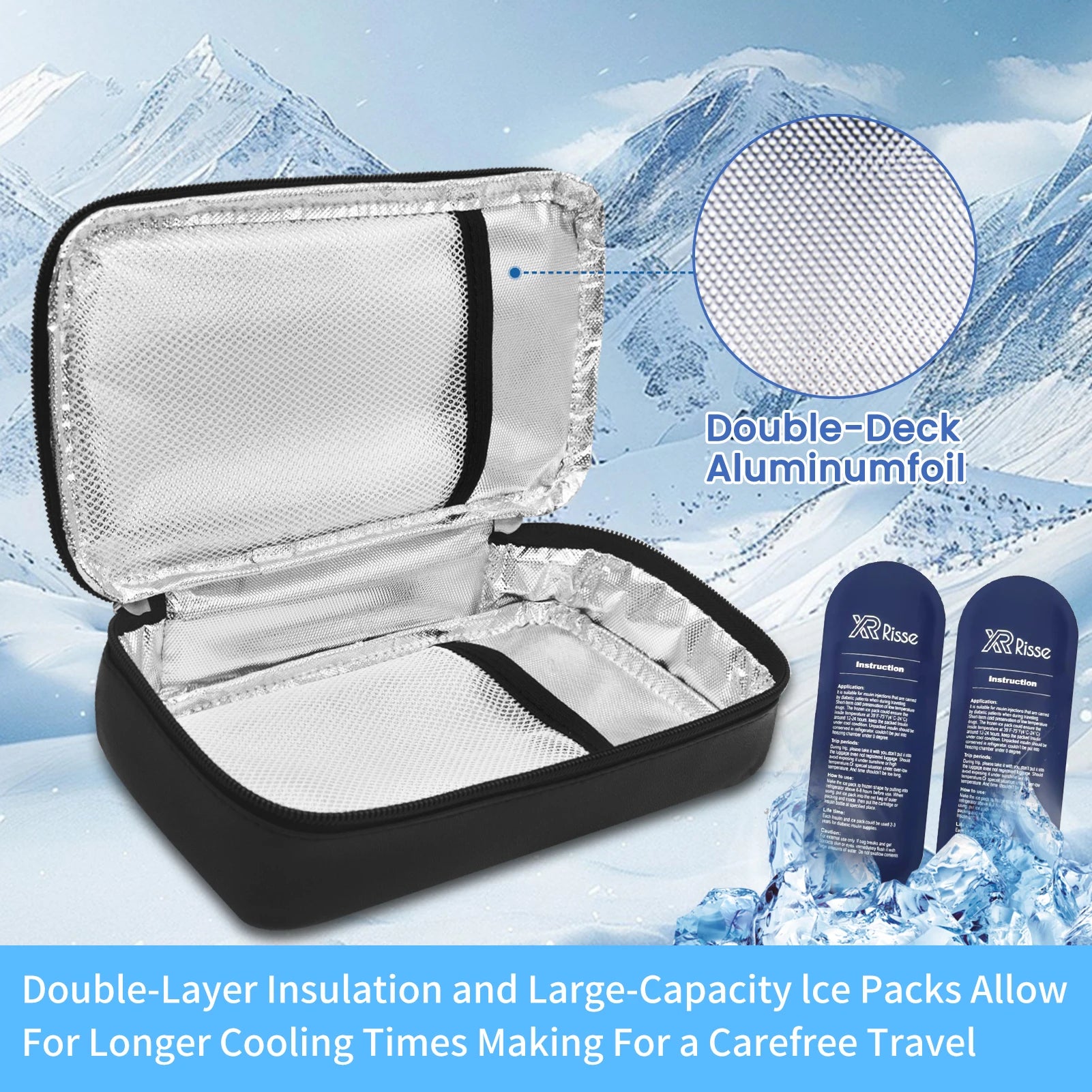 Insulin Bag for Diabetics - Pu Leather Double Layer Case for Insulin Pens, Test Kits, Travel Medical Organizer with Handle