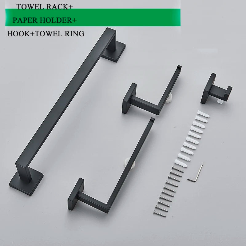 Bathroom Accessories Set Matte Black Wall Shelf Toilet Roll Paper Holder Robe Hook Hanger Towel Rail Bar Rack Ring Bath Hardware