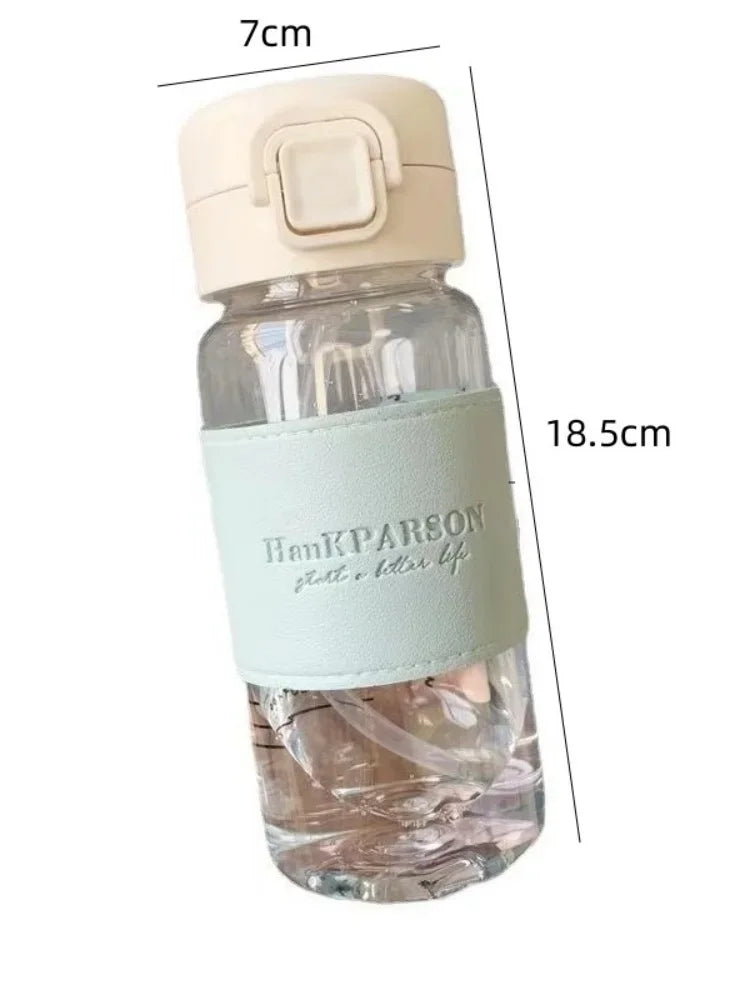 500ml Portable Water Bottle with Straw Creative Cute Leak-proof Plastic Drinking Bottle Milk Coffee Tea Juice Cup Drinkware