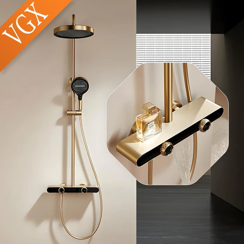VGX Gold Shower System Set Bathroom Shower Faucet Set 3-way Rainfall Shower Set Shower Mixer Crane with Hand Shower Set White