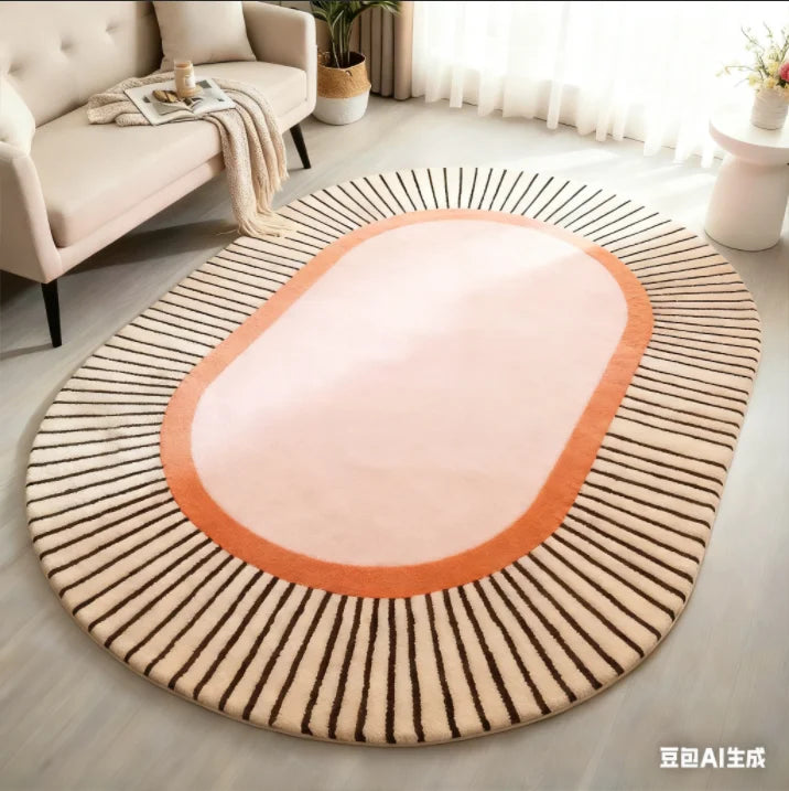 Modern Style Bedroom Decor Line Carpet Anti-slip Carpets for Living Room Thick Plush Lounge Oval Floor Mat Fluffy Soft Study Rug