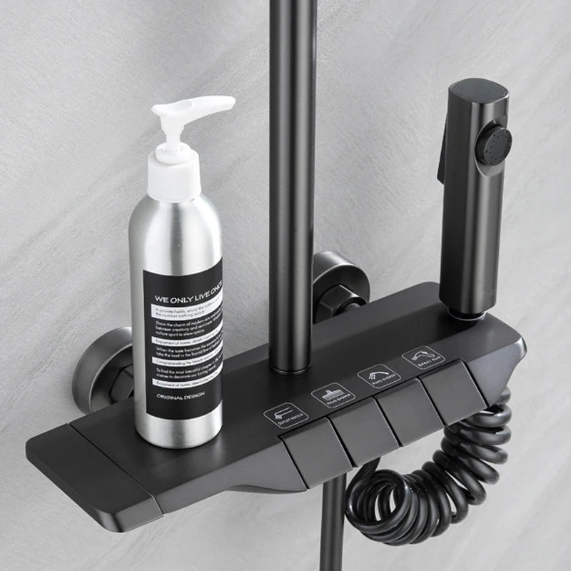 Black Digital Shower Set Bathroom Rainfall Brass Wall Mounted 4Way Shower Faucet Bathtub Thermostat Rain Mixer Tap Shower System