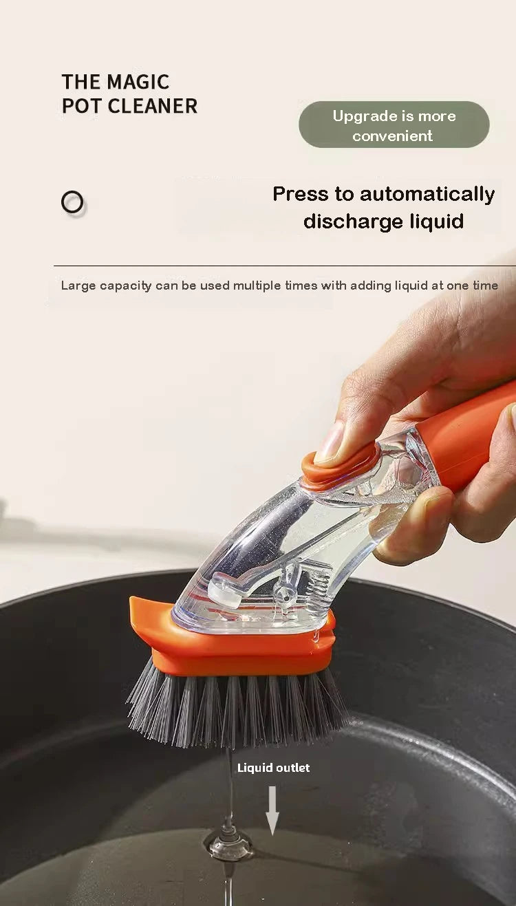 Refillable Liquid Cleaning Brush Kitchen Bowl Scrubber Cleaning Sponge Long Handle Dispenser Cleaner Tool Pot Brush Artifact