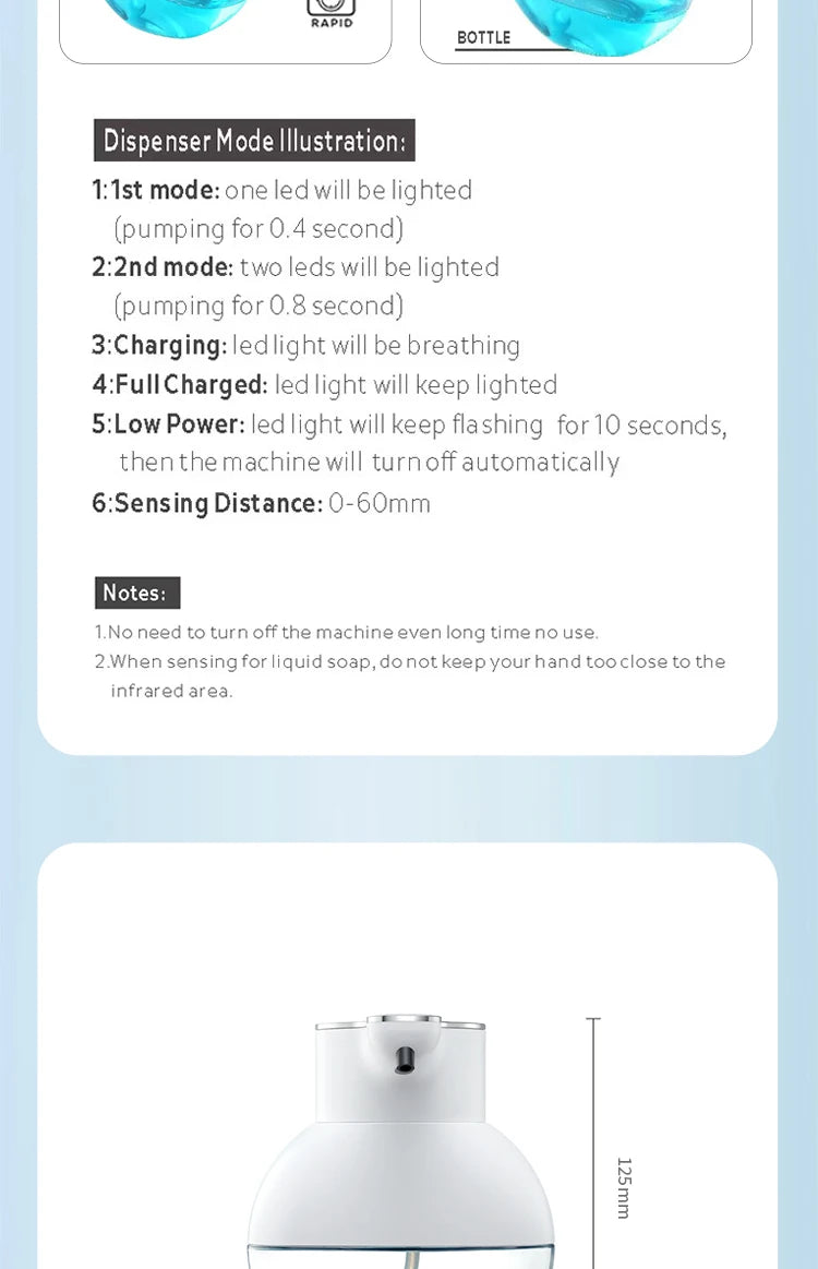 Smart Automatic Soap Foam Dispenser and Gel Bathroom Washing Hand liquid detergent Machine Wall Panels Mounted USB Rechargeable