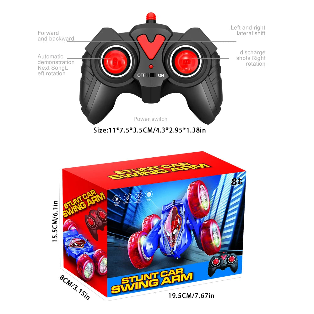 Remote control stunt car Light four-wheel drive double-sided swing arm rolling car Christmas children's toy remote control car