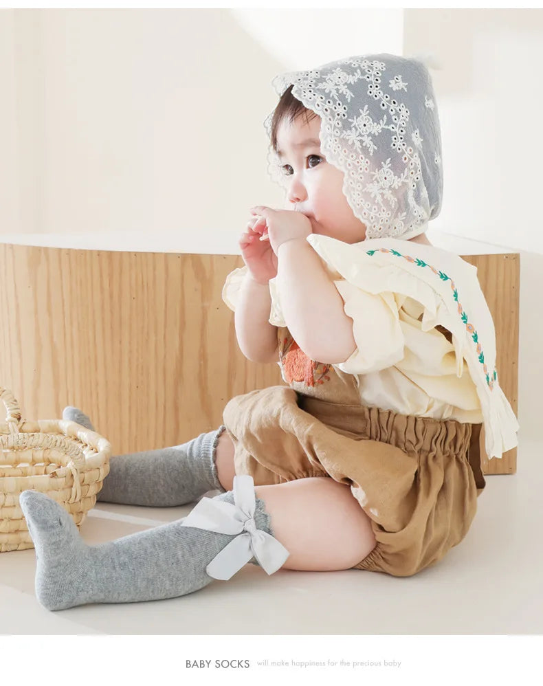 Baby Girls Bow Knee High Socks Cute Kids Girl Student Princess Sock Children Solid Color Cotton Socks Infant Newborn Clothing