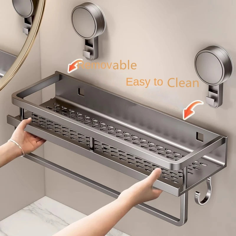 Suction Cup Bathroom Rack Bathroom Shelf Toilet Space Aluminum No Drill Hanging Rack Bathroom Organizer Hang On the Wall