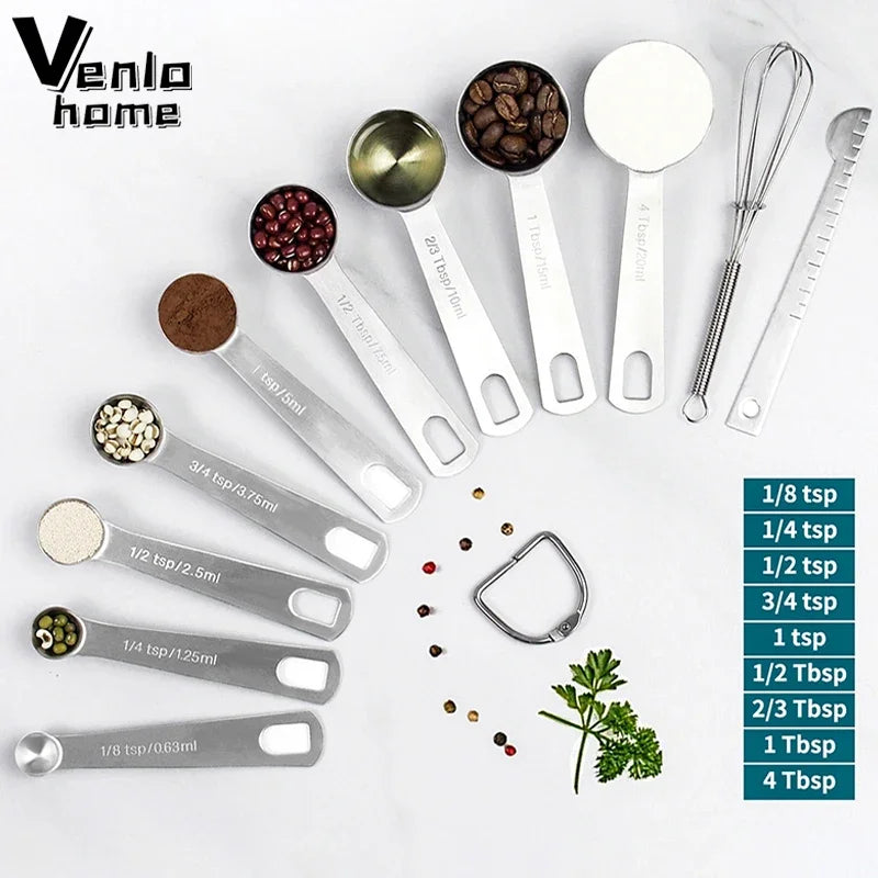 6/9/11Pcs Measuring Spoons Set Stainless Steel Seasoning Coffee Scoop Measuring Spoon With Scale Kitchen Baking Measuring Tools