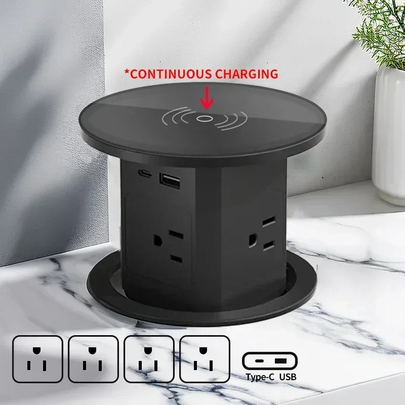 Lifting Desk Power Automatic Pop Up Elevator Socket Tower Socket US UK AU UN Plug Adapter USB Type-c Wireless Charge ,Hidden
