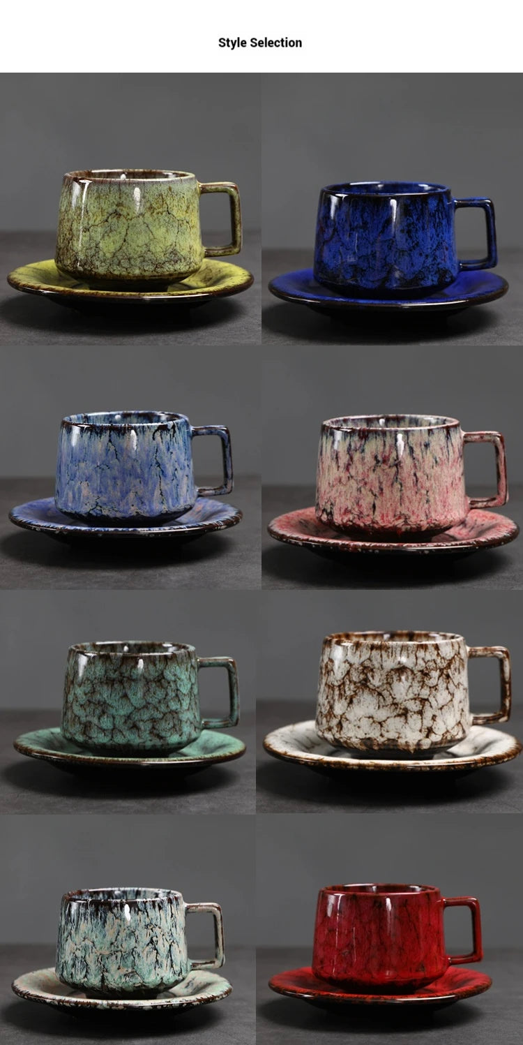 180ML Japanese Espresso Cup and Dish Kiln Transformed Ceramic Cup Retro Coarse Ceramic Mug Living Room Decoration