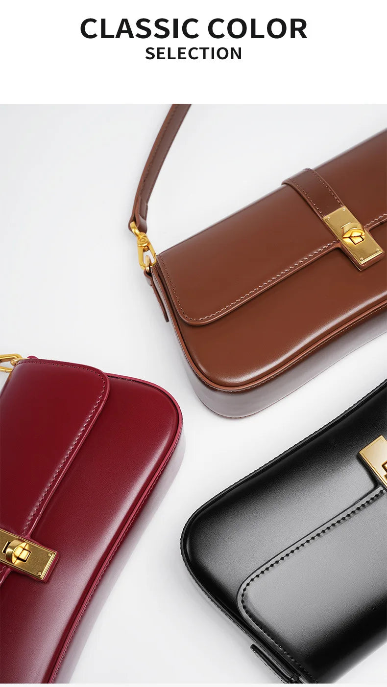 Women's High-End Leather Baguette Armpit Bag Versatile Single Shoulder Crossbody Bag Fashion Accessory for 2025