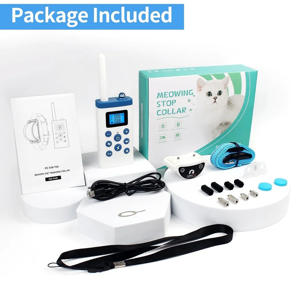 PaiPaitek Cat Training Collar,Cat Shock Collar with Remote ,Cat Stop Meowing Collar, Remote Control/Automatic Anti-Meow for Cats