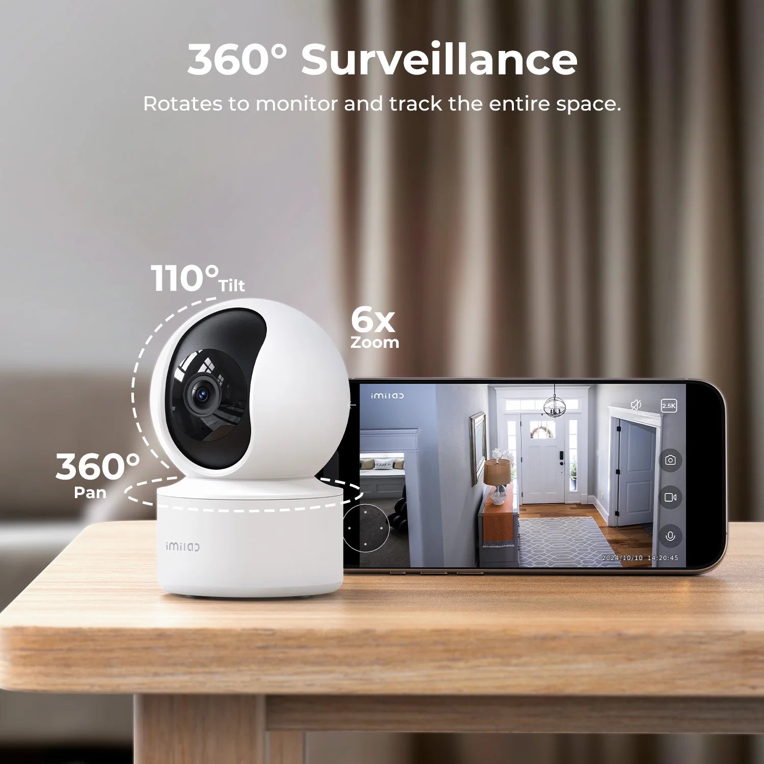 IMILAB C21 2.5K IP Security Camera MiHome App 360° Night Vision Baby Monitor with App, 2-Way Audio, AI Detection