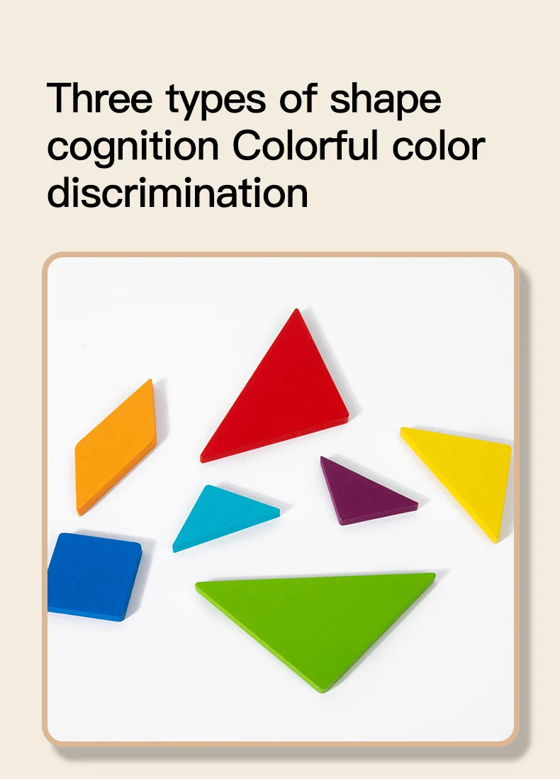 3D Wooden Tangram Jigsaw Puzzles Board Games Kids Montessori Educational Toys Children Kindergarten Geometric Shape Teaching Aid