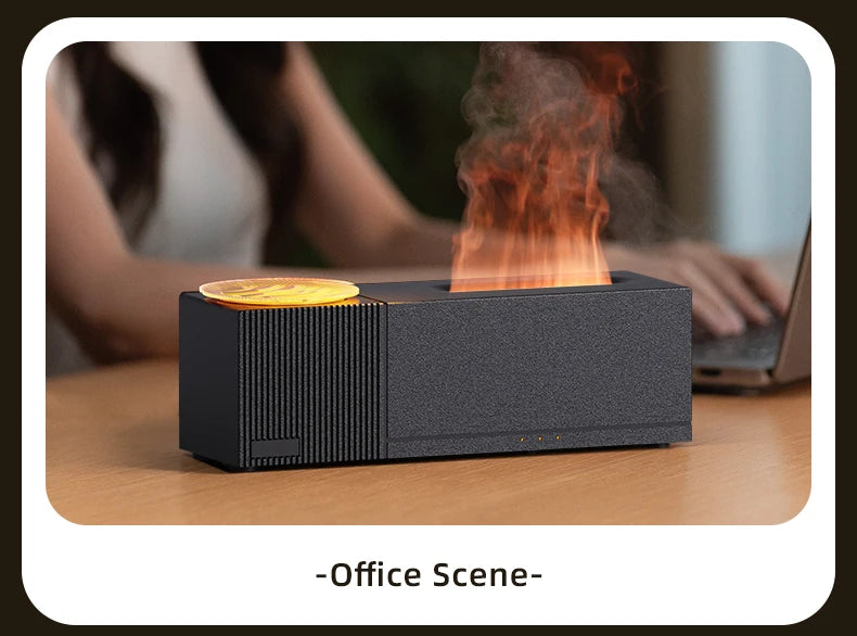 7 Colors Flame Aroma Diffuser with Rippling Water Wave Projector Lamp, 150ml USB Desktop Aromatherapy Air Humidifier for Home