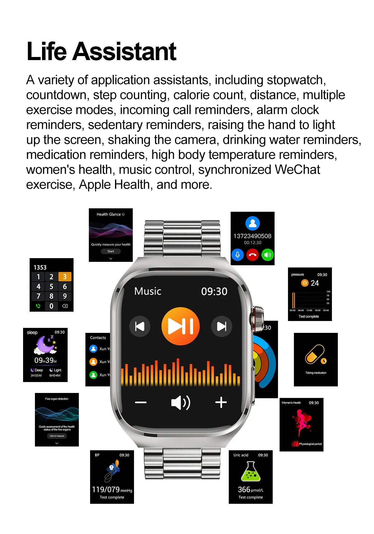 2025New Micro Physical Examination Smart Watch For Men Uric Acid Body Fat Five Organ Health Watches Bluetooth Call SmartBracelet