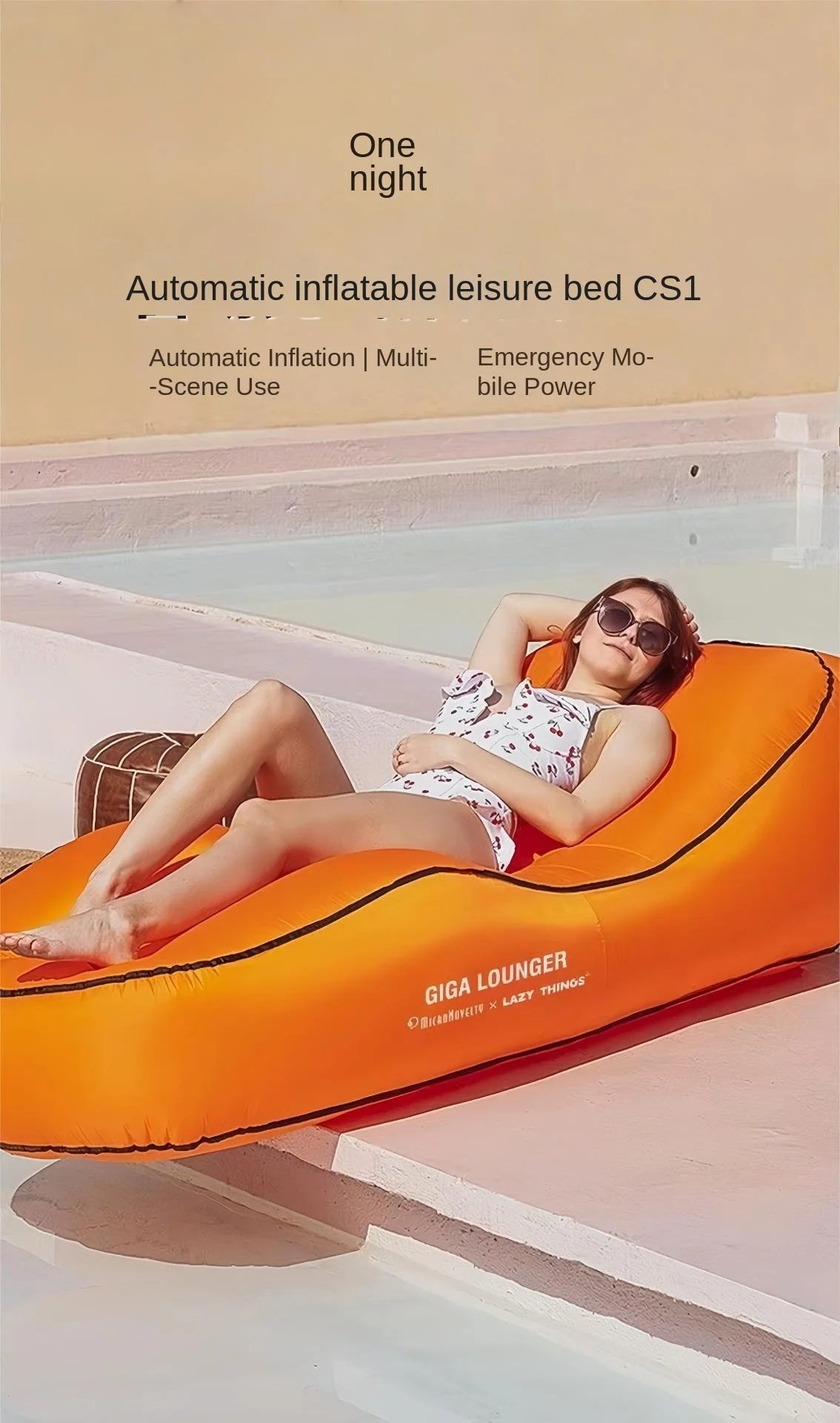 One Click Self Inflating Lazy Sofa Portable Inflatable Sofa Lounge Chair, Beach Camping Leisure Wave Sofa Chair, Rechargeable