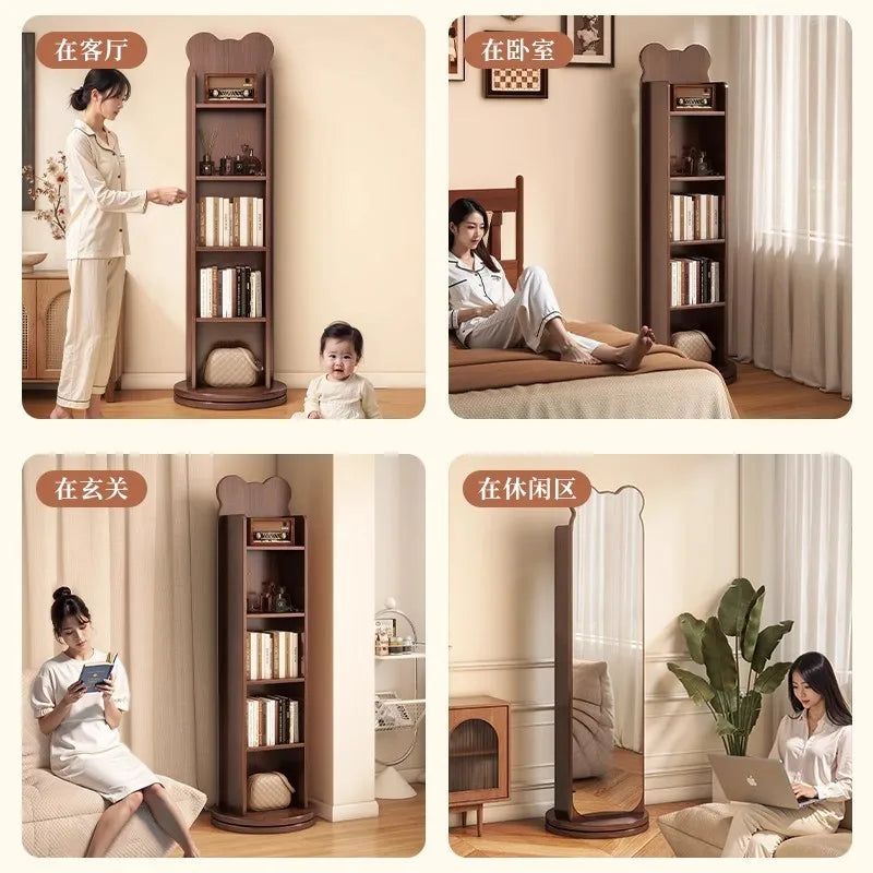 Bookshelf full-body mirror rotating mobile dressing floor mirror bookshelf integrated storage fitting mirror